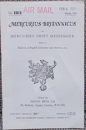 Image du vendeur pour Mercurius Britannicus or Mercuries Swift Messenger Being a Monthly Bulletin of English Literature and History, Etc. (No. 183) mis en vente par Faith In Print