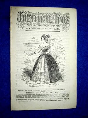 Theatrical Times, No 6, July 18 1846. Lead Article & Picture - Memoir of Madame Vestris ( Bartolo...