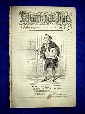 Bild des Verkufers fr Theatrical Times, No 9, August 8 1846. Lead Article & Picture - Memoir of Mr William Farren, Weekly Magazine. zum Verkauf von Tony Hutchinson