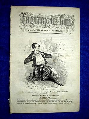 Theatrical Times, No 12. August 29 1846. Lead Article & Picture - Memoir of Mr E. F. Saville, Wee...