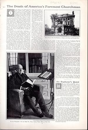 Image du vendeur pour PRINT: "The Death of America's Foremost Churchman (Rev. Henry Codman Potter)" .story and photos from Harper's Weekly, August 1, 1908 mis en vente par Dorley House Books, Inc.