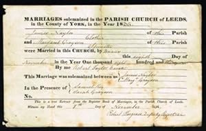 Marriage Certificate; Leeds, UK, 1836