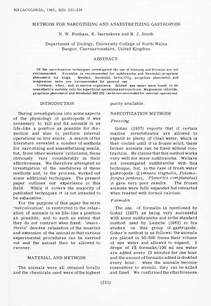 Seller image for Methods for narcotizing and anaesthetizing gastropods. In 8vo, offp., pp. 8. Offprint from Malacologia 2(2) for sale by NATURAMA