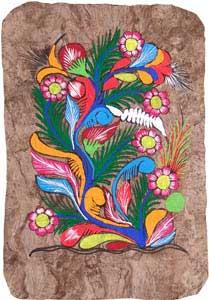 Mexican Bark Painting of Flowers.