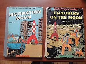 Bild des Verkufers fr The Adventures of Tintin - Set of 2 Books: Destination Moon, and Explorers on the Moon - 1st and only American Editions from Golden Press zum Verkauf von CKR Inc.