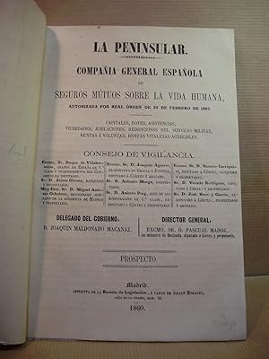 Imagen del vendedor de LA PENINSULAR. Compaa general espaola de seguros mtuos sobre la vida humana. a la venta por LIBRERIA ANTICUARIA LUCES DE BOHEMIA