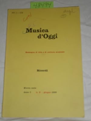 Seller image for MUSICA D'OGGI, rassegna di cultura vita musicale, Nuova serie Anno I, n. 6- giugno 1958 for sale by RogerCoyBooks