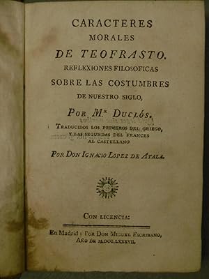 Imagen del vendedor de CARACTERES MORALES; REFLEXIONES FILOSFICAS SOBRE LAS COSTUMBRES DE NUESTRO SIGLO. a la venta por Auca Llibres Antics / Yara Prez Jorques