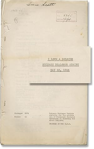 Immagine del venditore per I Love a Soldier (Original post-production script for the 1944 film) venduto da Royal Books, Inc., ABAA
