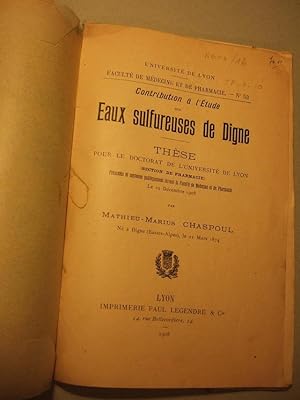 Seller image for Contribution a L'etude Des Eaux Sulfureuses De Digne for sale by Domifasol