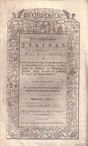 Image du vendeur pour Polytechnisches Journal. Band XX. Heft 6, Zweites Juni=Heft 1826. (= 7. Jahrgang, 12. Heft). Eine Zeitschrift zur Verbreitung gemeinnziger Kenntnisse im Gebiete der Naturwissenschaft, der Chemie, der Pharmacie, der Mechanik, der Manufakturen, Fabriken, Knste, Gewerbe, der Handlung, der Haus- und Landwirthschaft etc. Herausgegeben von Johann Gottfried und Emil Maximilian Dingler. mis en vente par Antiquariat Carl Wegner