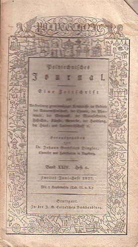 Image du vendeur pour Polytechnisches Journal. Band XXIV. Heft 6, Zweites Juni=Heft 1827. (= 8. Jahrgang, 12. Heft). Eine Zeitschrift zur Verbreitung gemeinnziger Kenntnisse im Gebiete der Naturwissenschaft, der Chemie, der Pharmacie, der Mechanik, der Manufakturen, Fabriken, Knste, Gewerbe, der Handlung, der Haus- und Landwirthschaft etc. Herausgegeben von Johann Gottfried und Emil Maximilian Dingler. mis en vente par Antiquariat Carl Wegner