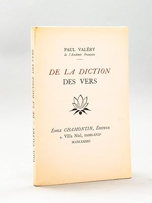 De la diction des Vers. [ Livre dédicacé par l'auteur à Jean Paulhan ]