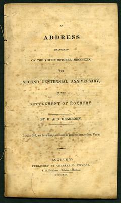 Seller image for An Address delivered on the VIII of October, MDCCCXXX, the Second Centennial Anniversary, of the Settlement of Roxbury for sale by Kaaterskill Books, ABAA/ILAB