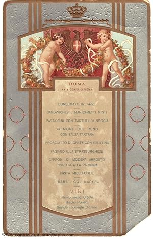 Immagine del venditore per Fine Supper Menu, (1869-1947, King of Italy 1900-1946)] venduto da Sophie Dupre  ABA ILAB PADA