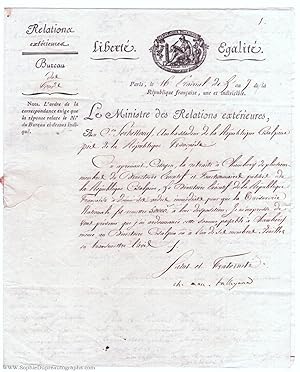 Document Signed 'Ch. Mau. Talleyrand' to F. SERBELLONI (Charles Maurice, Prince de Benevento, 175...