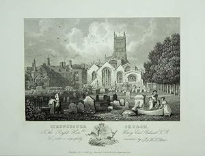 An Original Antique Engraving llustrating Cirencester Church in Gloucestershire. Published in 1825