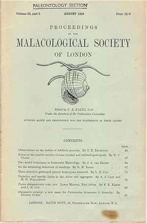 Proceedings of the Malacological Society of London. Volume 33, Part 2. August 1958