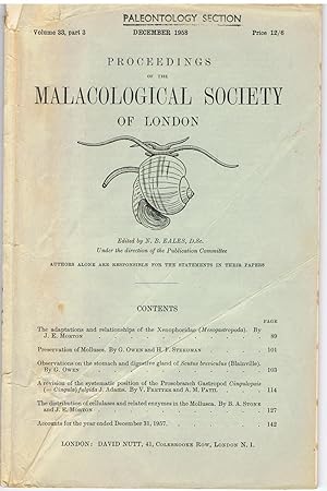 Proceedings of the Malacological Society of London. Volume 33, Part 3. December 1958