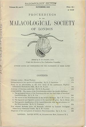 Proceedings of the Malacological Society of London. Volume 33, Part 5. November 1959