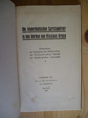 Die niederdeutschen Sprichwörter in den Werken von Nicolaus Gryse