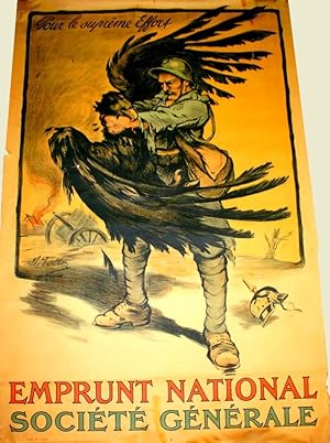 Affiche Lithographie en couleur signée FALTER. Pour le suprême effort. Emprunt national. Société ...