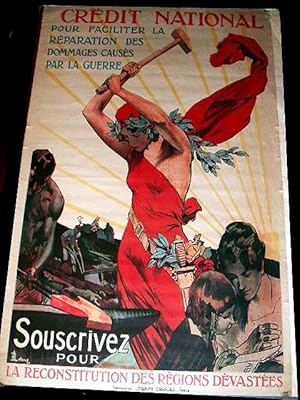 Affiche Lihographie en couleurs illustrée par Lelong. - CREDIT NATIONAL - Souscrivez pour la Reco...