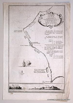 Imagen del vendedor de Carte exacte de la cote du Cap Verd; avec la vue du C. Emanuel & de l'Isle Goere. Naauwkeurige kaart van de kust van Kabo Verde; met het gezigt van K. Emanuel en 't eil. Goere. a la venta por Charbo's Antiquariaat