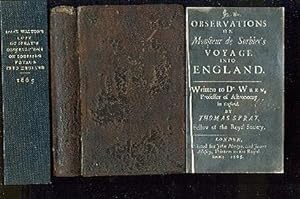 Seller image for Observations on Monsieur de Sorbier's Voyage into England. Wriiten to Dr. Wren, Professor of Astronomy in Oxford. By Thomas Sprat, Fellow of the Royal Society. [Izaak Walton's Copy]. for sale by Peter Keisogloff Rare Books, Inc.