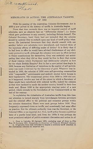 Immagine del venditore per MERCHANTS IN ACTION: THE AUSTRALIAN TARIFFS OF 1852 venduto da Kay Craddock - Antiquarian Bookseller