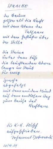 Seller image for "Sprache". Eigenh. Gedicht mit U. for sale by Antiquariat INLIBRIS Gilhofer Nfg. GmbH
