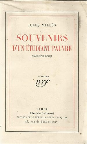 Bild des Verkufers fr Souvenirs d'un tudiant pauvre - mmoires vrais zum Verkauf von Joie de Livre
