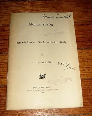 Seller image for Norsk Sprog I Dets Udviklingsstadier Historisk Fremstillet for sale by Friendly Used Books