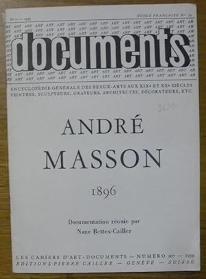 Bild des Verkufers fr Andr Masson 1896. Les Cahiers d'art - documents, n 107. zum Verkauf von Bouquinerie du Varis