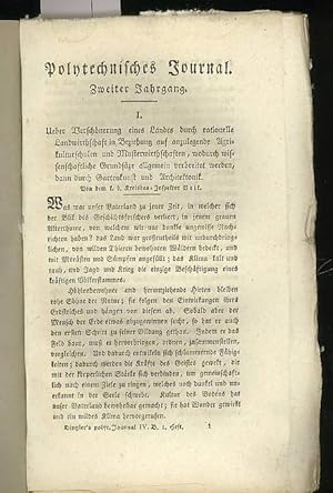 Image du vendeur pour Polytechnisches Journal. Band 4. Heft 1. (1821). (2.Jahrgang ). mis en vente par Antiquariat Carl Wegner