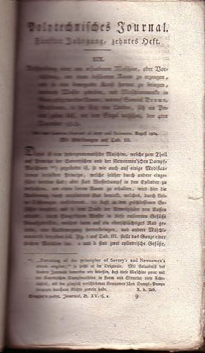 Image du vendeur pour Polytechnisches Journal. Band 15. Heft 2. (1824). (5. Jahrgang, 10. Heft ) mis en vente par Antiquariat Carl Wegner