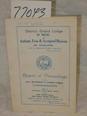 Imagen del vendedor de District Grand Lodge of Natal of Antient, Free & Accepted Masons of England a la venta por Princeton Antiques Bookshop