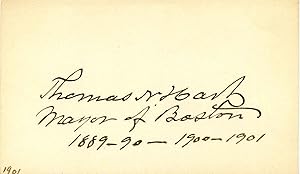 Small card signed by Thomas N. Hart.