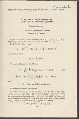 Seller image for A Criterion for Self-Adjointness of Singular Elliptic Differential Operators. for sale by Antiquariat am Flughafen