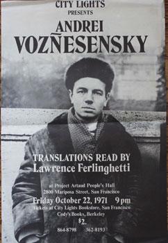 Imagen del vendedor de Poster: City Lights Presents Andrei Voznesensky. Translations read by Lawrence Ferlinghetti at Project Artaud People's Hall. a la venta por Wittenborn Art Books