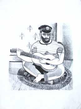 Imagen del vendedor de Barefoot guitar player with eyeglasses, beard and military style hat. a la venta por Wittenborn Art Books