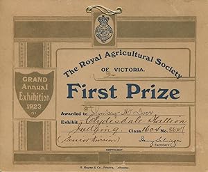 Royal Agricultural Society of Victoria First Prize Clydesdale Stallion 1923.