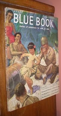 Seller image for Blue Book Magazine April 1944 cover features panorama wraparound painted scene of soldier playing harmonica while small girl does the hula dance wearing grass skirt war Herbert Morton Stoops for sale by Rare Reads