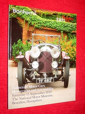 Bild des Verkufers fr Collectors Motor Cars, Motorcycles and Automobilia, 11 September 2011, Bonhams auction sale Catalogue.,.National Motor Museum, Beaulieu. zum Verkauf von Tony Hutchinson