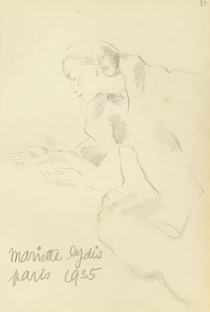 Pencil Drawing of a young woman leaning forward with outstretched hands