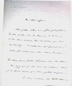Lettre autographe signée de Francisque Sarcey le destinataire n'est pas cité mais il s'agit d'Ali...