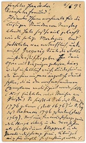 Imagen del vendedor de Visitkarte mit mehreren eigenh. Zeilen verso. a la venta por Antiquariat INLIBRIS Gilhofer Nfg. GmbH