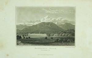 Original Antique Engraving Illustrating Buchanan Place in Stirlingshire, The Seat of James Graham...