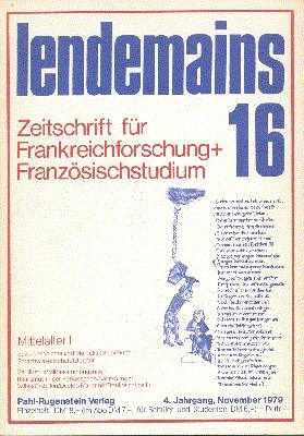 Bild des Verkufers fr lendemains 16. Zeitschrift fr Frankreichforschung + Franzsischstudium. zum Verkauf von Galerie Joy Versandantiquariat  UG (haftungsbeschrnkt)