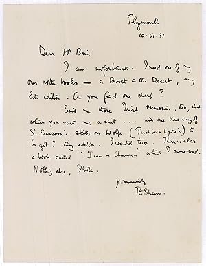 Imagen del vendedor de Autograph letter signed ("TE Shaw"). a la venta por Antiquariat INLIBRIS Gilhofer Nfg. GmbH